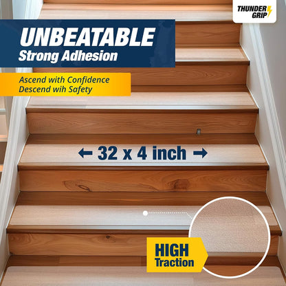 Clear Stair Treads Non-Slip 24"x4" - 18-Pack Indoor Stair Grips Non Slip for Wooden Steps - Anti Slip Adhesive Strips for Dogs & Elderly - Staircase Step Treads - Transparent Treads for Wood Stairs