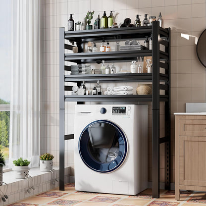 Over Washer and Dryer Shelves, Laundry Room Shelves Adjustable Metal Heavy Duty Freestanding Storage Shelving, Washing Machine Rack for Organization and Storage, Black (39.4" W X 17.7" D X 71.2" H)