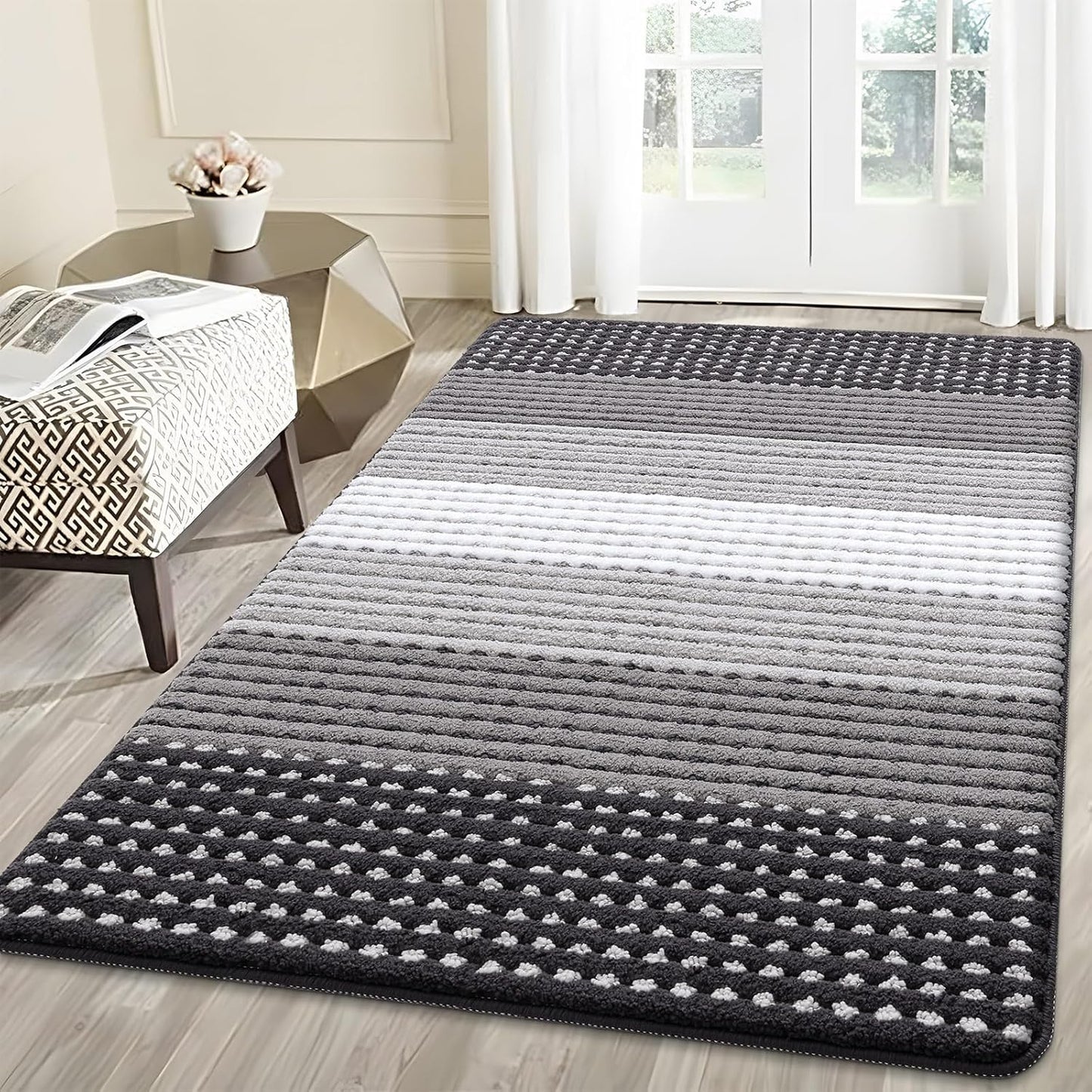 Kitinjoy Indoor Outdoor Door Mat, 32x20 Non-Slip Absorbent Dirt Trapper, Low-Profile Washable Inside Entrance Front Floor Mat, Sturdy Soft Entry Doormats for Entryway, Grey