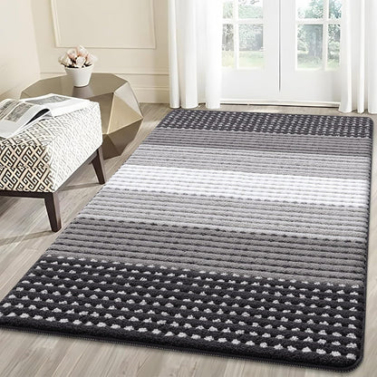 Kitinjoy Indoor Outdoor Door Mat, 32x20 Non-Slip Absorbent Dirt Trapper, Low-Profile Washable Inside Entrance Front Floor Mat, Sturdy Soft Entry Doormats for Entryway, Grey
