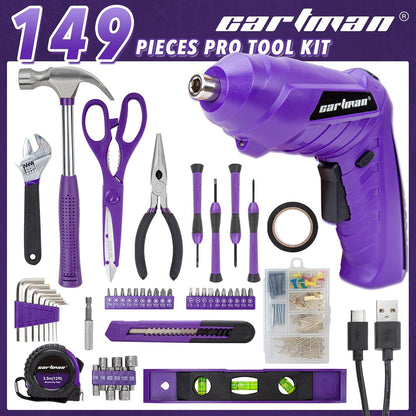 CARTMAN Orange 198-Piece 12V Cordless Drill Tool Combo Kit | Complete DIY repair tools for home, office & garden maintenance, professional household tool set with robot style storage box