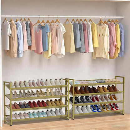 Large Shoe Rack 8 Tier Shoe Organizer, Heavy Duty Metal 4-Tier Stackable Shoe Storage Vertical Shoe Rack for Closet Front Door Entrance, Up to 50 Pairs, 44.8" W x 11.4" D x 56.7" H, Black