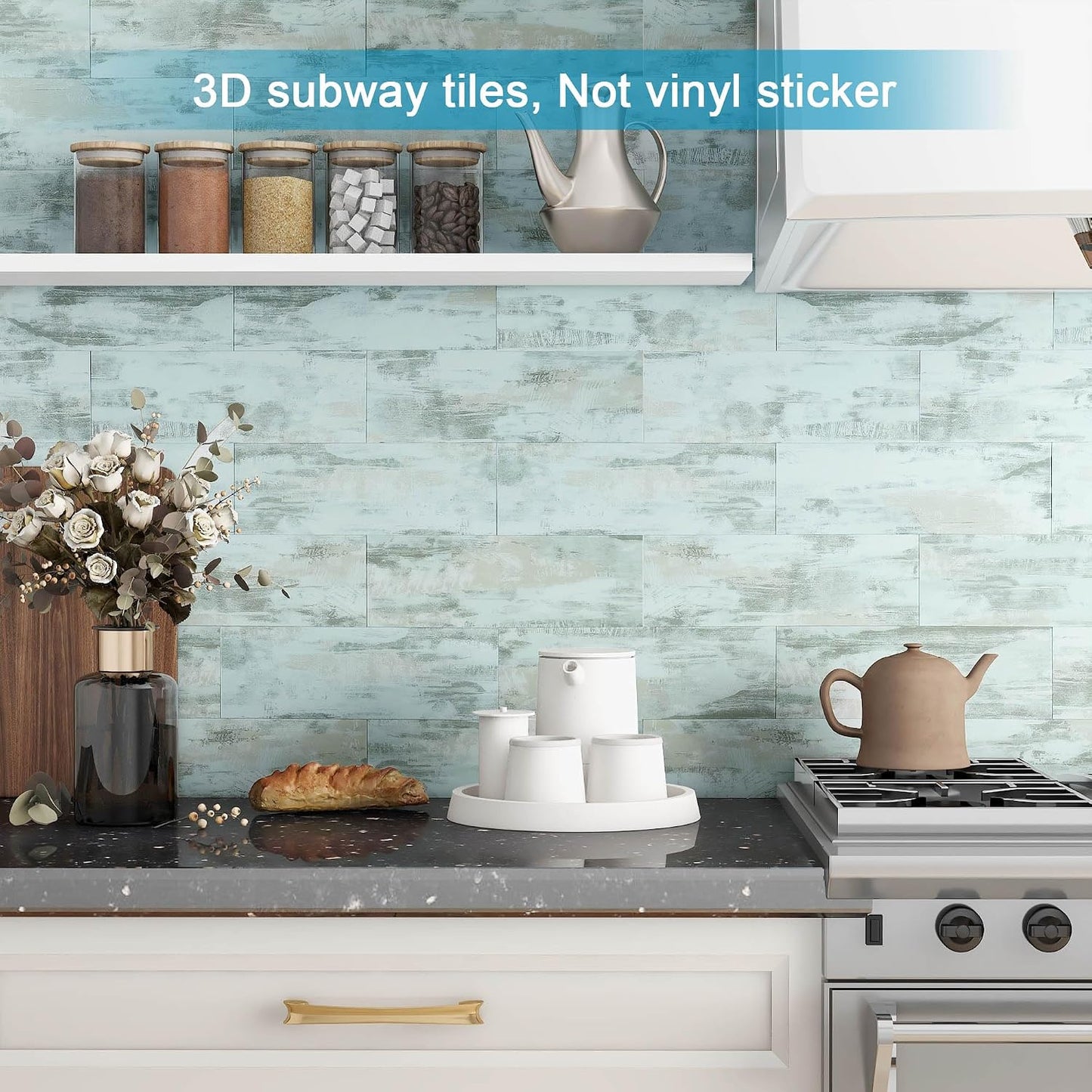 BeNice Peel and Stick Backsplash for Kitchen Tile,Peel and Stick Tiles for Walls Tile Stickers Waterproof Marble Tile Backsplash 3.85"x11.73"(16Tiles) White Gray