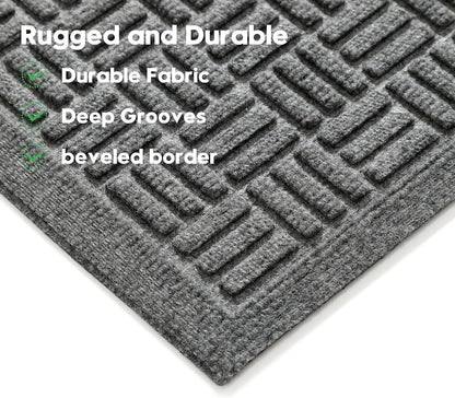 Mibao Front Door Mat, Heavy Duty Durable Welcome Mat for Outdoor Indoor, Dirt Trapper Waterproof Super Absorbent Door Mat for Entryway Outside Patio Porch, 29.5" x 17", Grey