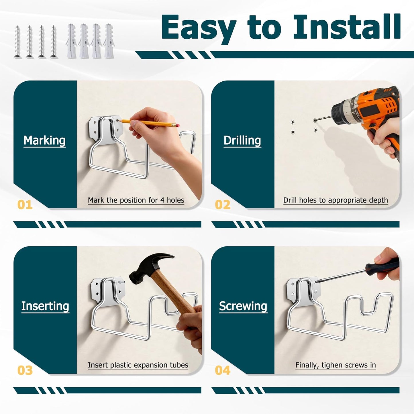 18/0 Stainless Steel Garden Hose Holder Hook, HaSteeL Metal Wall Mount Hanger For Outside Yard Water Vacuum Expandable Hose Extension Cords Storage, Rust Resistant, Hose Nozzle Groove (1 Pack)