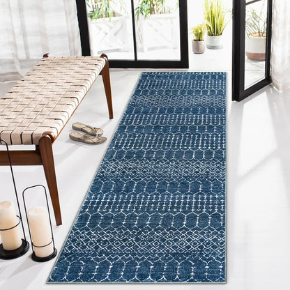 Lahome Moroccan Entry Rug 2x3, Non-Slip Washable Front Indoor Door Mat Rubber Backing Low-Profile Door Rugs, Small Geometric Print Distressed for Entryway Bathroom Kitchen, Black Hana