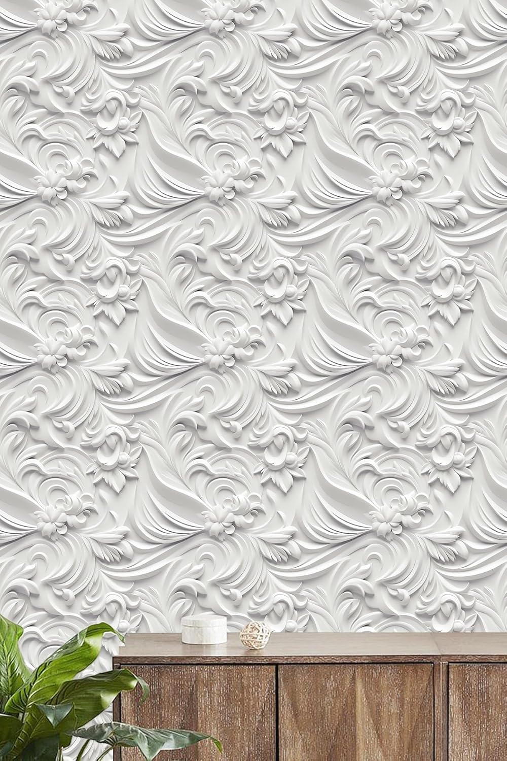 Floral Peel and Stick Wallpaper 3D Effect Interior Wall Décor Contact Paper Self Adhesive Removable Renter Friendly for Bedroom Living Cabinet Room 17.7in x 9.8ft (Not Textured Wallpaper