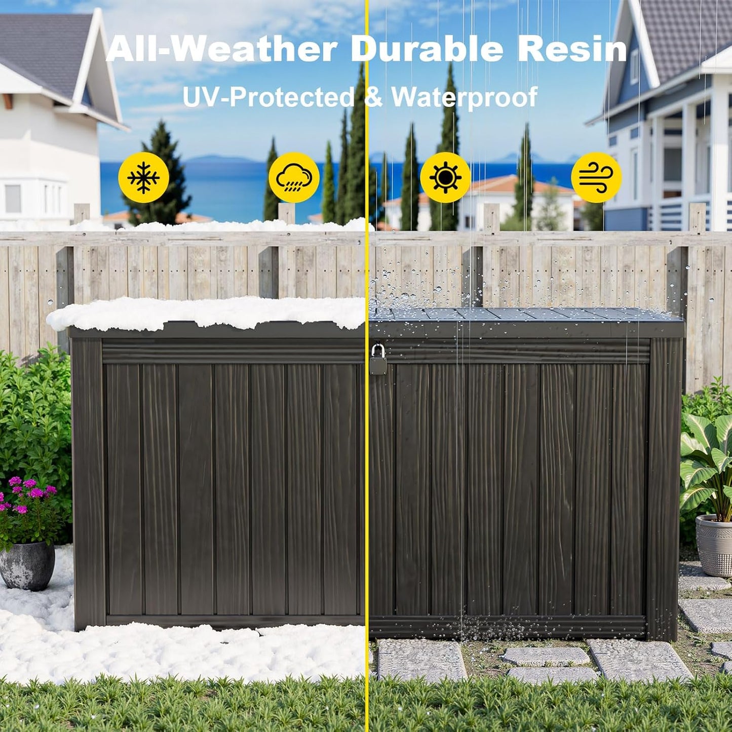 PatioZen 100 Gallon Resin Deck Box, Lockable Patio Outdoor Storage Box for Furniture, Garden Tools and Tools Storage, Waterproof Outside Storage Boxes - Black