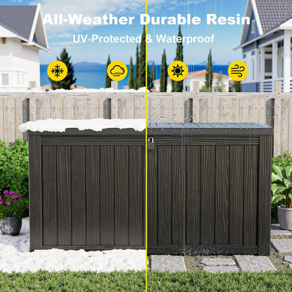 EasyUp 33 Gallon Resin Deck Box Waterproof, UV Resistant Outdoor Storage Box for Delivery, Porch, Patio and Garden, Stripe Black