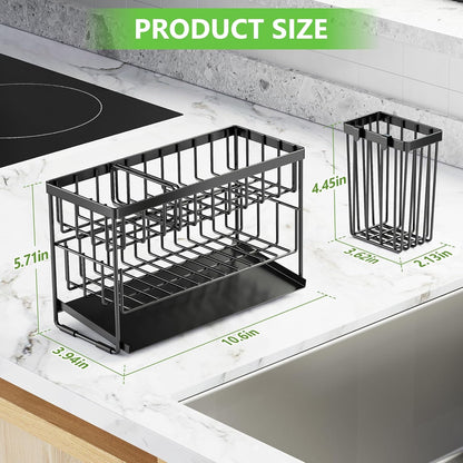 Cisily 2-Tier Kitchen Sink Caddy Organzier Rack with Flexible Dish Brush Holder, Sponge Holder for Kitchen Sink Countertop Organization Storage,Home Decor Accessories Essentials Stainless Steel