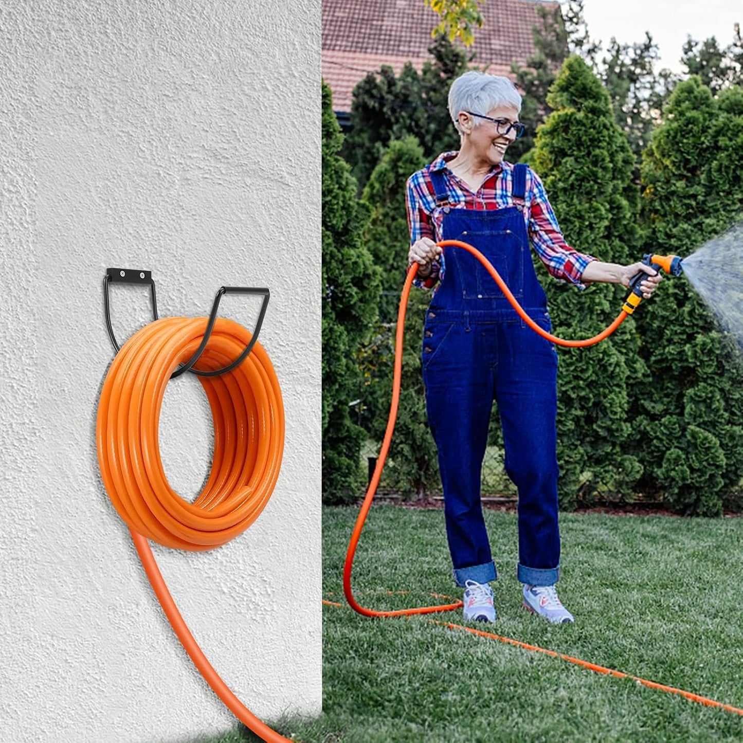 Garden Hose Holder Water Hose Hanger Wall Mounted,304Stainless Steel Solid Hose Hook Holds Up to 150Ft Garden Hose, Expandable Hose, Water Hose - Chrome