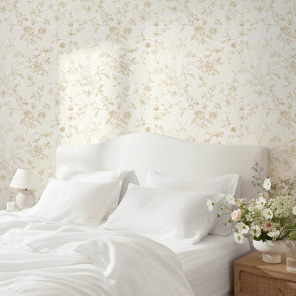 Dimoon 17.3''x78.7'' Vintage Peel and Stick Wallpaper Boho Beige Neutral Contact Paper White Floral Bird Wallpaper Removable Botanical Renter Friendly Modern Wall Paper Bedroom Bathroom Vinyl Roll