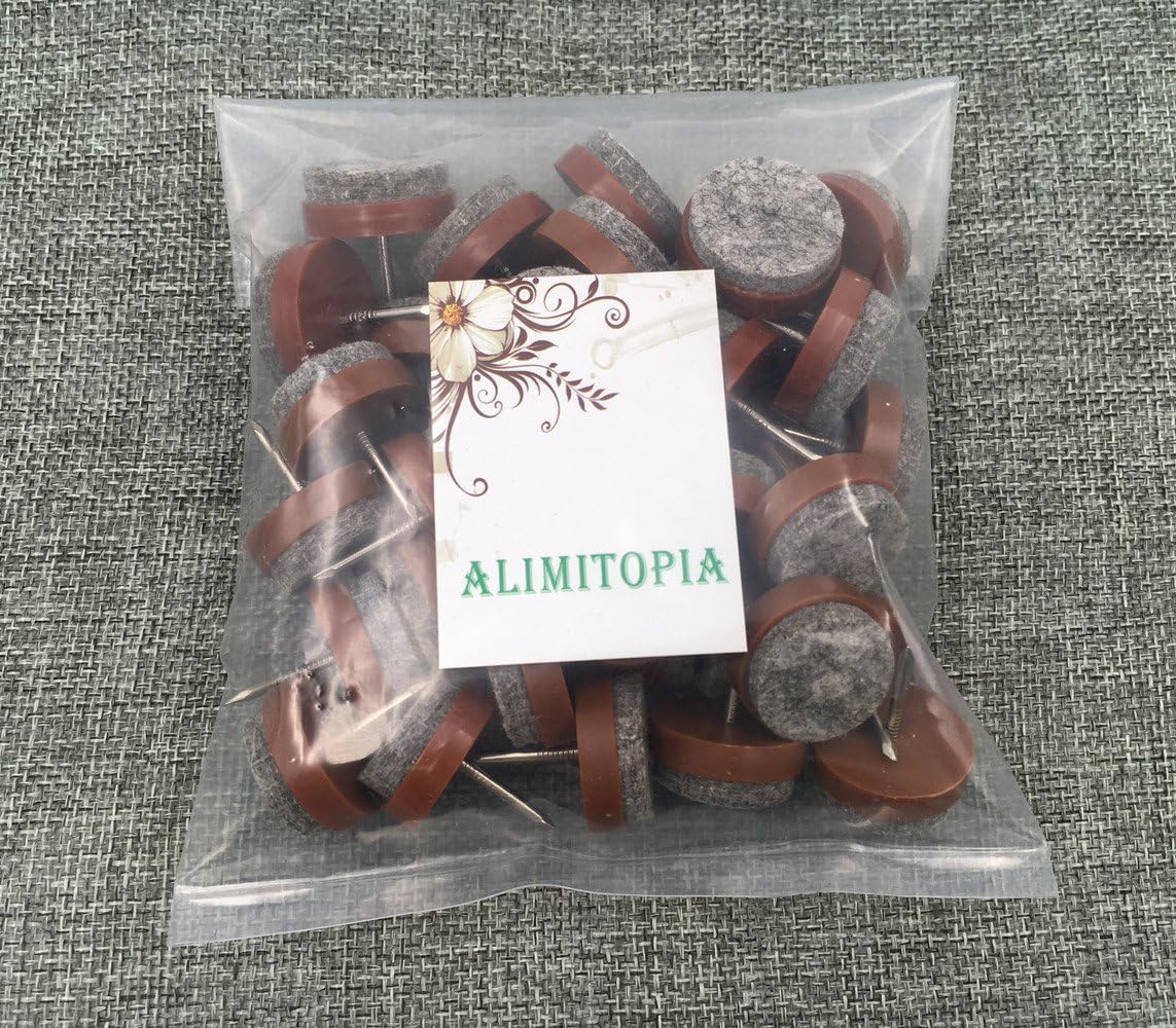 ALIMITOPIA 40pcs Furniture Felt Pad Heavy Duty Nail-on Chiar Slider Glide Pad Floor Protector for Wooden Furniture Chair Tables Leg Feet(Φ18mm or 0.7";Brown)