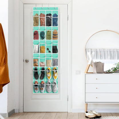 Simple Houseware 24 Pockets - Crystal Clear Over The Door Hanging Shoe Organizer, Gray (64'' x 19'')