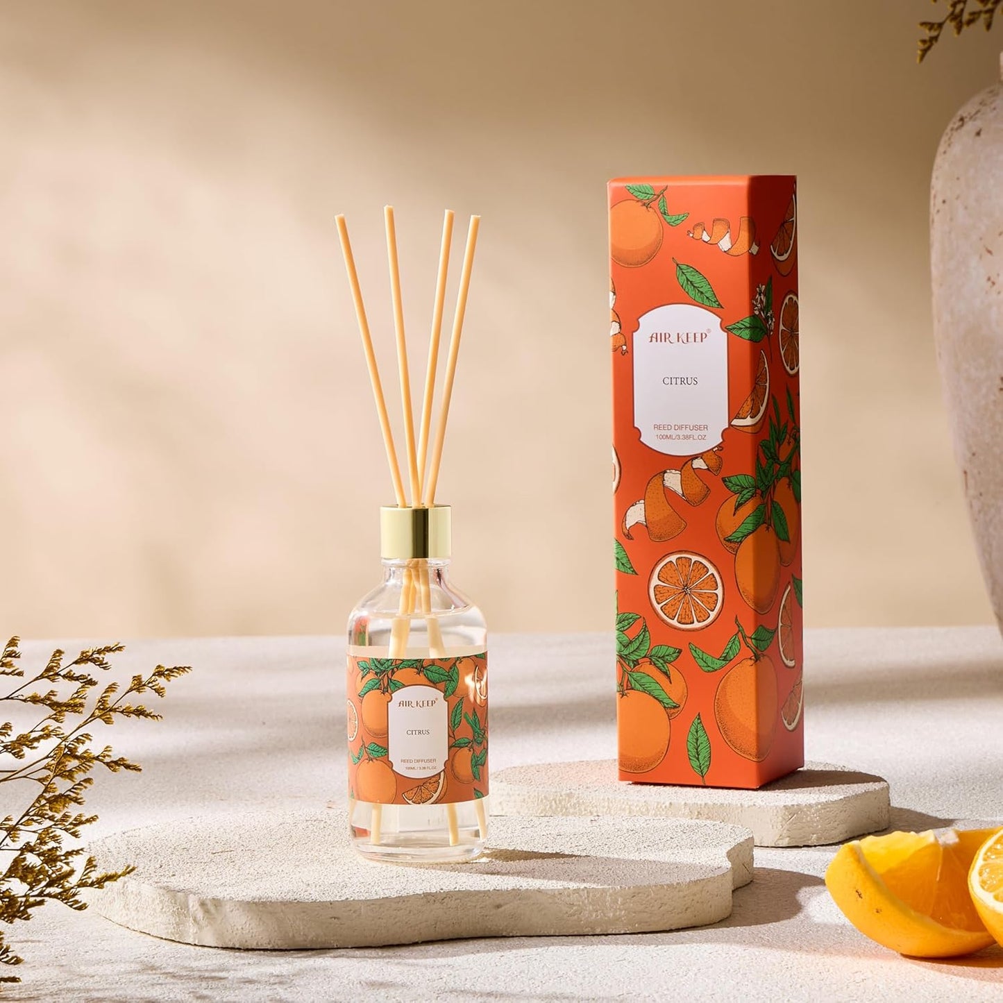 Airkeep Reed Diffuser Oil Set with Reed Sticks,Vanilla Aromatherapy Oil Scent Diffuser for Home Office Bathroom Decoration Perfume and Gifts 3.38 oz/100ml
