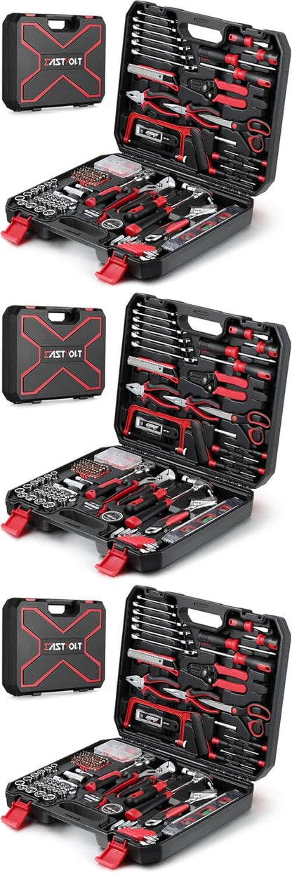Eastvolt 128-Piece Home Repair Tool Set, Tool Sets for Homeowners, General Household Hand Tool Set with Storage Toolbox, EVHT12801, Black + Red (ASK01)