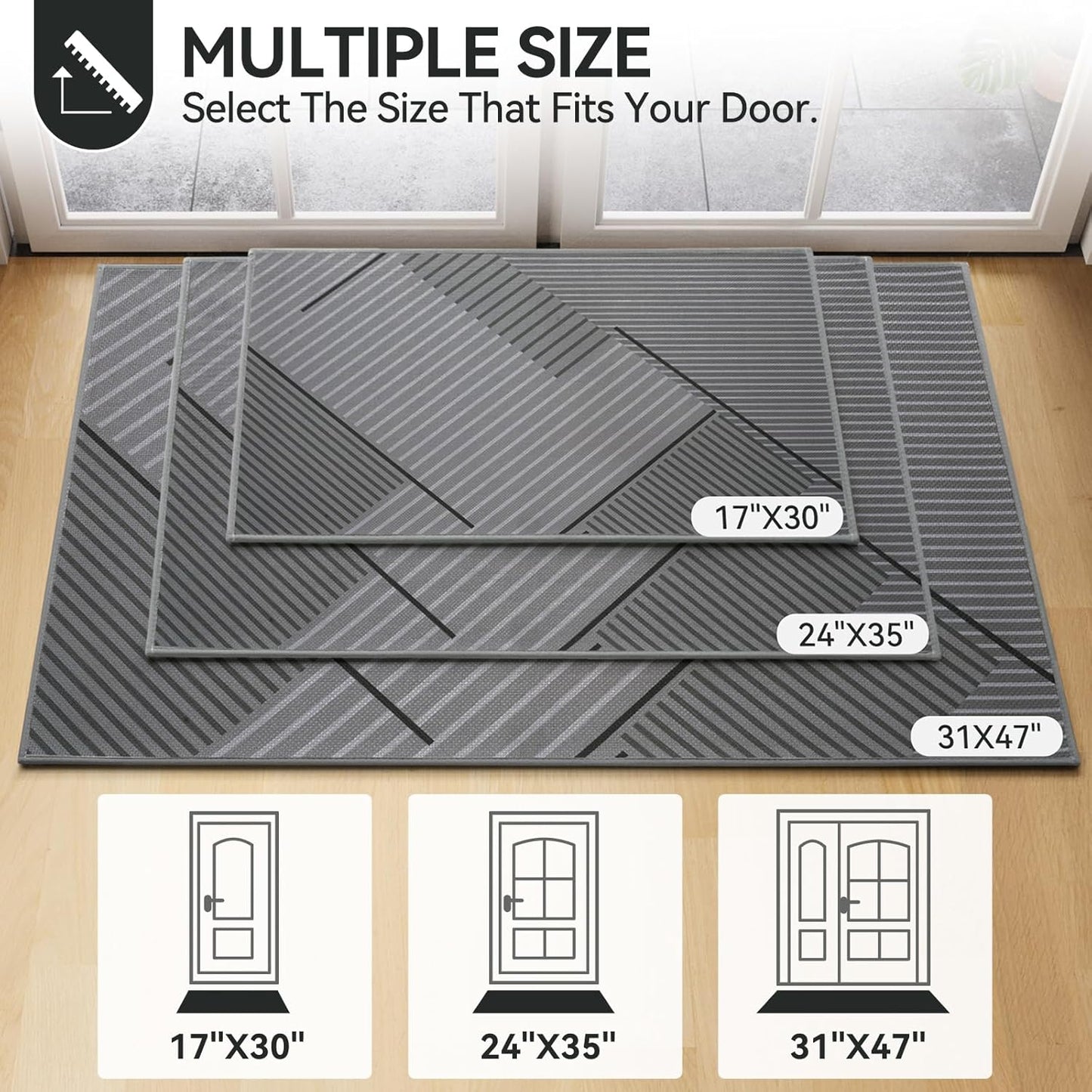 Front Door Mat 17''x30'', Absorbent Dirt Resist Washable Non Slip Low-Profile Indoor Doormat, Easy Clean Welcome Entryway Door Mats, Brown