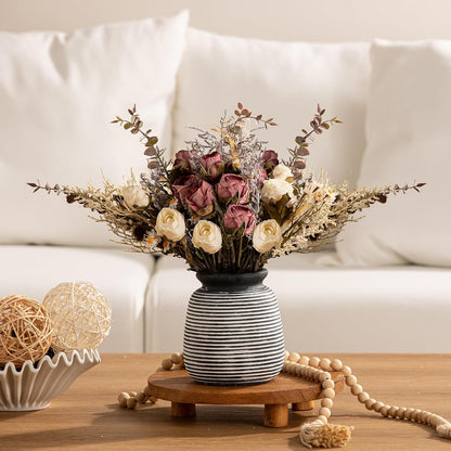 Ceramic Flower Vase, Small Rustic Farmhouse Vases Home Decor, Short Pottery Decorative Pampas Vase for Table Living Room Entryway Mantel Bookshelf Bedroom Bathroom Kitchen - 6" W