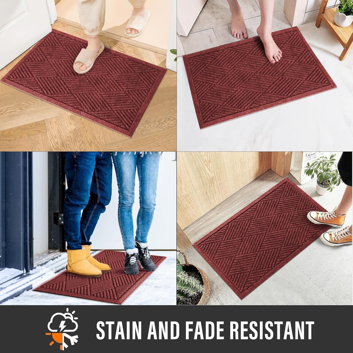 HIYARD Sturdy Front Door Mat, Absorbent Muddy Dirt Resist Welcome Door Mats Outdoor Indoor, Stain and Fade Resistant, Non-Slip Rubber Backing Low Profile Doormat for Entryway, 30×17, Beige