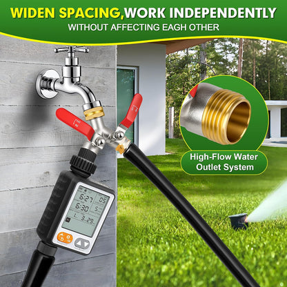Hose Splitter 2 Way, High Flow Garden Hose Splitter, 3/4” Ght Inlet Brass Heavy Duty Hose Converter, Full Flow water 2 Way Faucet hose splitter, Long Handle Hose Valve Large Outlet.