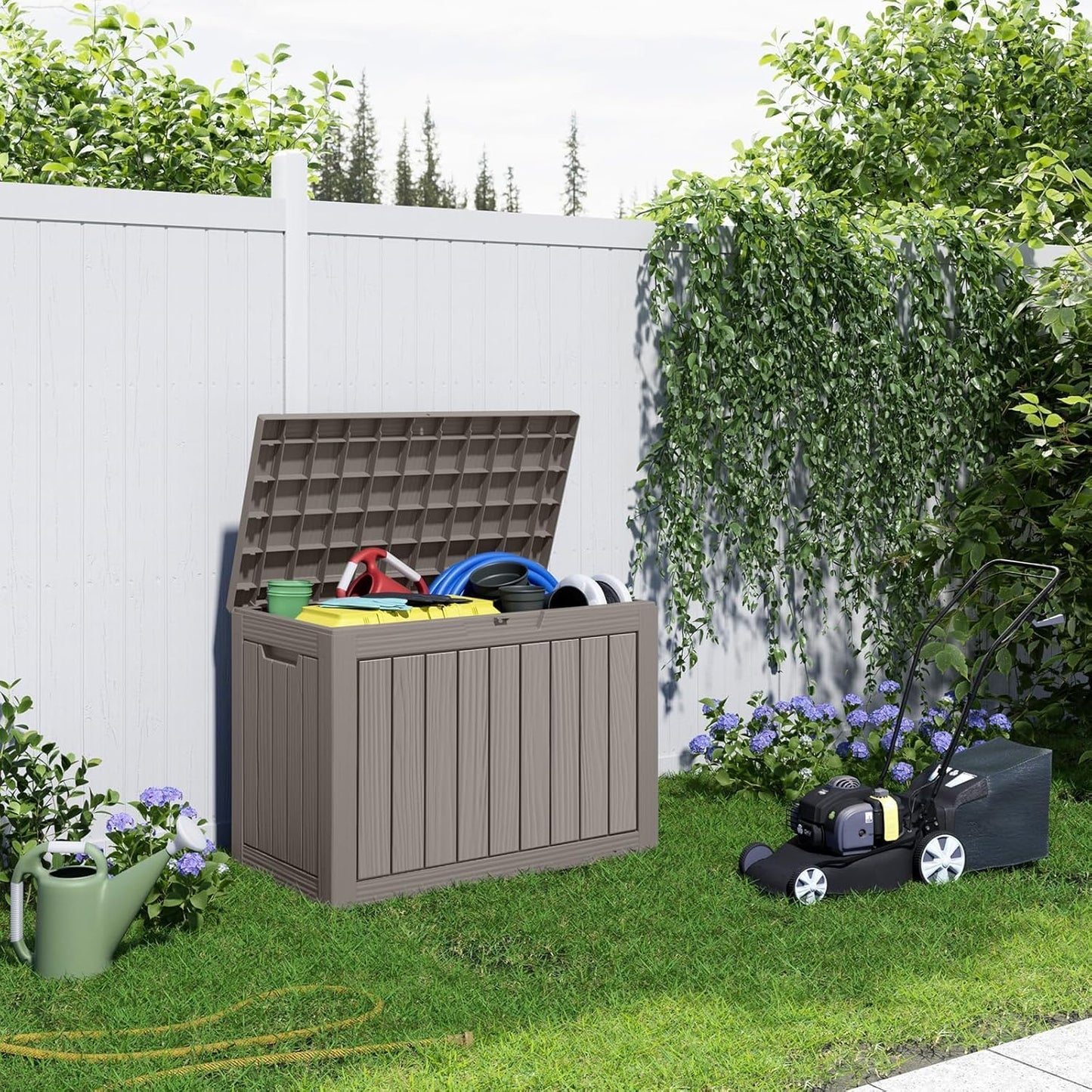 230 Gallon Large Outdoor Storage Box Waterproof, UV Resistant Resin Deck Box with Hydraulic Rod & Lockable Latch for Patio Furniture, Outside Storage Box for Garden Tools, Patio Cushions, Black