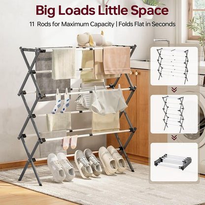 APEXCHASER Extra Large Clothes Drying Rack, Foldable & Extendable Laundry Rack with Adjustable Size (20.87"-35.43" L), Space-Saving, Rust-Resistant Frame for Indoor/Outdoor Use, White