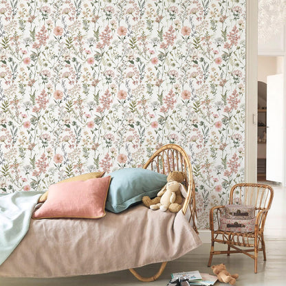 Orainege Pink Floral Peel and Stick Wallpaper Removable Self Adhesive Wallpaper 16.9inx118.1in Modern Wall Paper for Bedroom Bathroom Green Leaf Contact Paper for Cabinets
