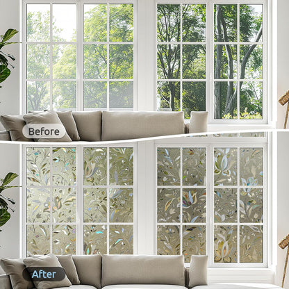 rabbitgoo Window Privacy Film, Decorative Stained Glass Window Film, Sun Blocking Glass Clings, Renter-Friendly Static Cling Frosted Sticker Covering for Home Door, Rainbow Tulip 17.5" X 78.7"
