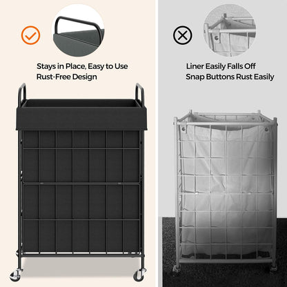 2 Section Laundry Hamper with Wheels and Brake, 100L Laundry Sorter Cart with 2 Removable Liner Bags, Metal Handle, Rolling Laundry Basket for Bedroom Laundry Room