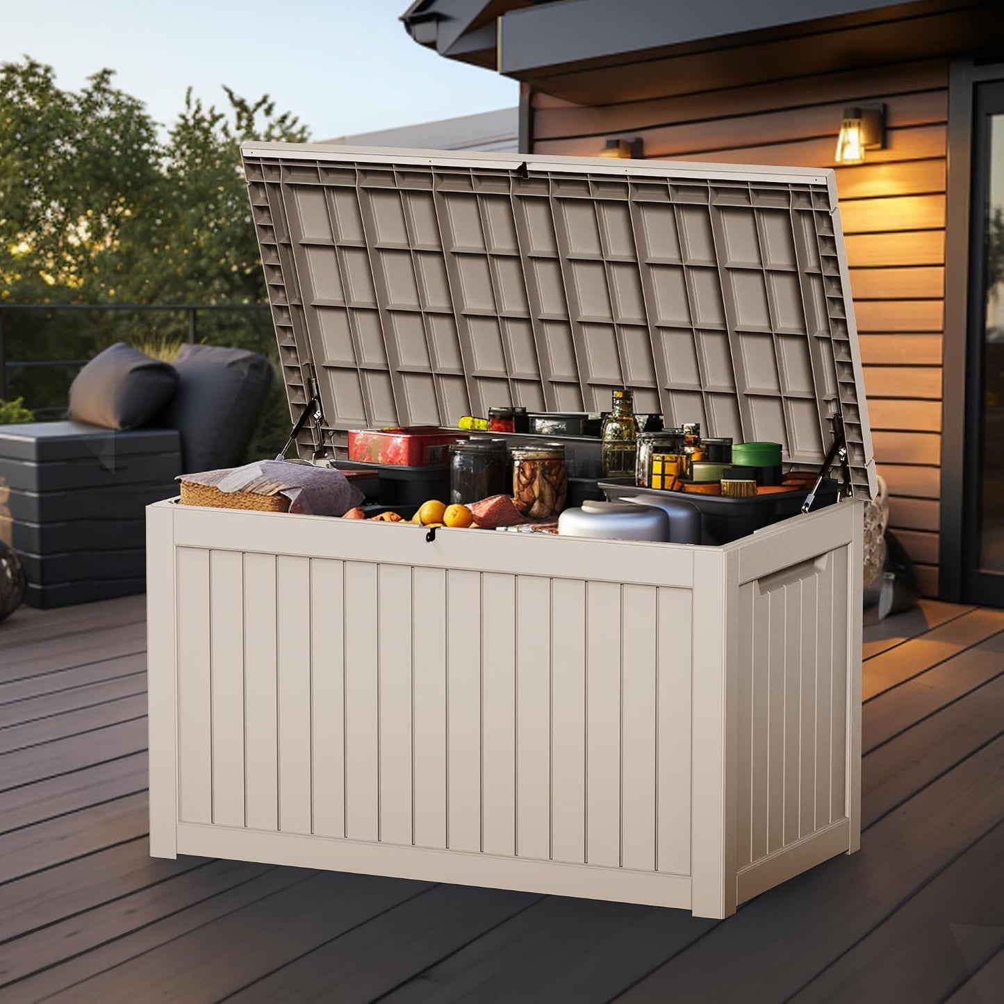 50Gal Outdoor Storage Box Anti-Theft Delivery Box Lockable Deck Box | Heavy-duty UV & weatherproof resin for secure parcel drop, patio cushion storage, garden tools & porch package organization