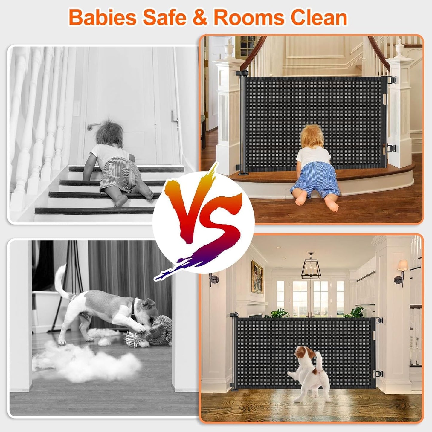 71 inch Retractable Baby Gates, EZIGO Extra Wide Baby Gate for Large Opening Extra Long Mesh Gate for Kids or Pet Dog Gate Child Safety Gate for Stairs Hallways Doorway Indoor Outdoor, Gray