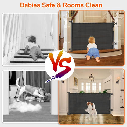 71 inch Retractable Baby Gates, EZIGO Extra Wide Baby Gate for Large Opening Extra Long Mesh Gate for Kids or Pet Dog Gate Child Safety Gate for Stairs Hallways Doorway Indoor Outdoor, Gray
