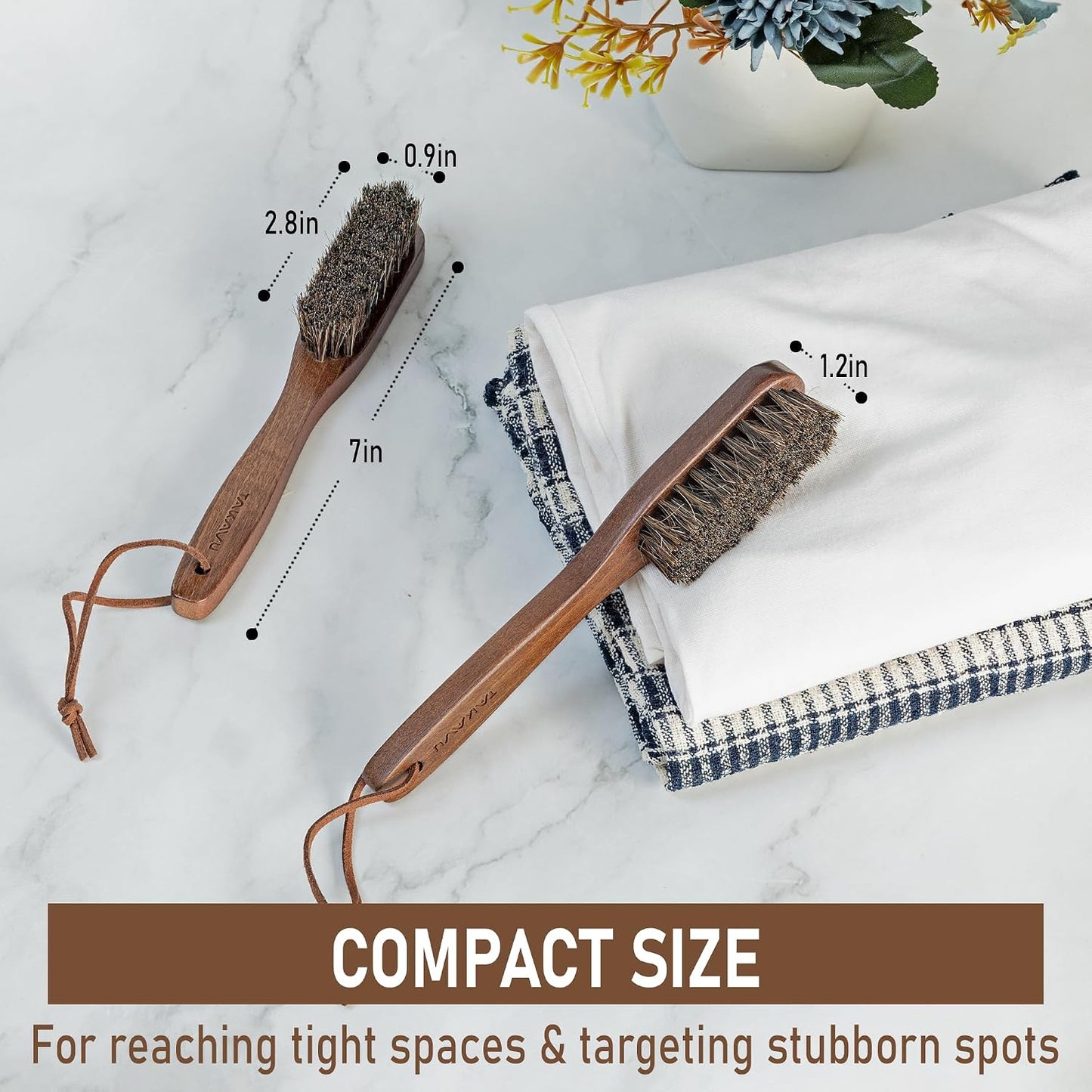 TAKAVU Horsehair Laundry Stain Brush Set, 2 Pack, Soft Bristle | Spot & Pre-Wash Cleaner for Delicate Fabrics, Clothes & Garments, Gentle Fabric Care, Removes Set-In Stains, Travel Use