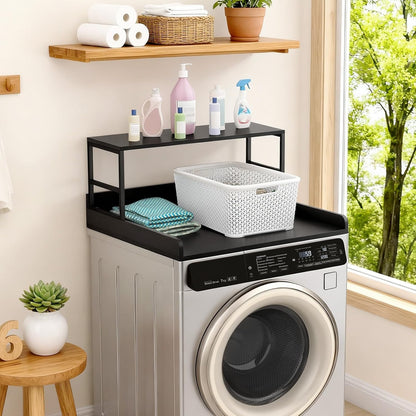 Washer Dryer Countertop with Guardrails, Heavy Duty Laundry Room Counter Top with Anti-Slip Strips & Storage Space, Waterproof Over Washer Dryer Shelf for Laundry Room Organization Black