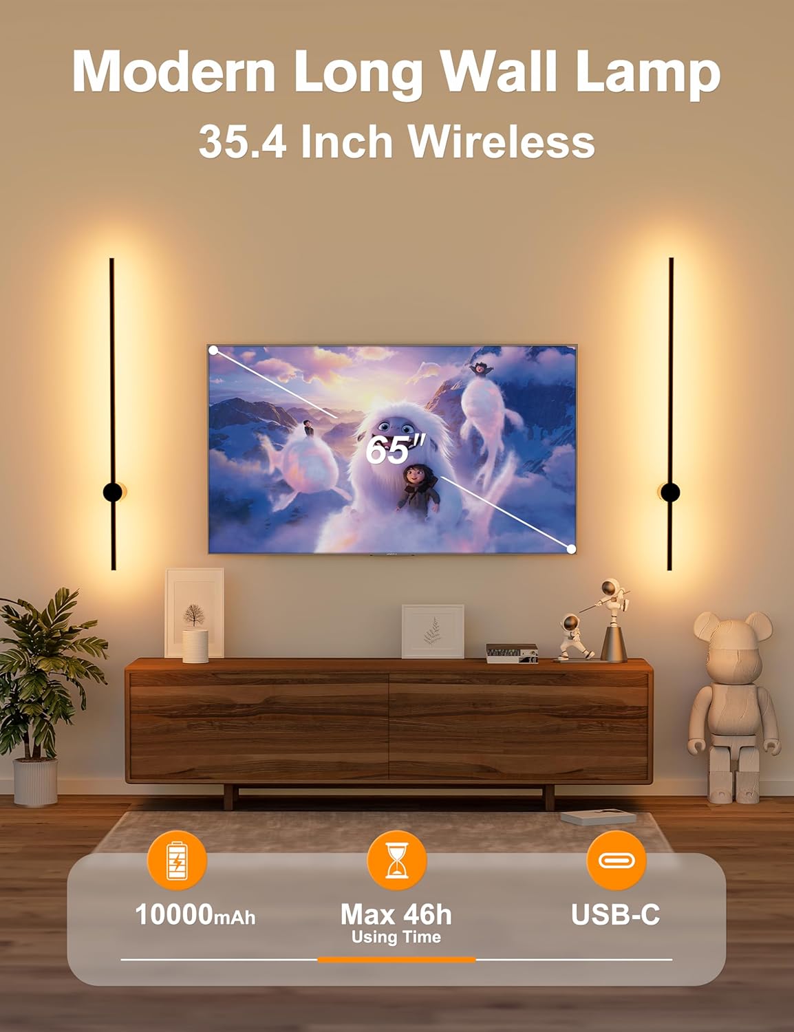 JOFIOS Battery Operated Wall Sconces Set of 2, 360°Rotation Wireless Rechargeable Wall Lights: Dimmable Detachable Wall Lamp with Remote Control, 3000K-6000K Infinite Dimming Wall Sconce 27.6 Inch