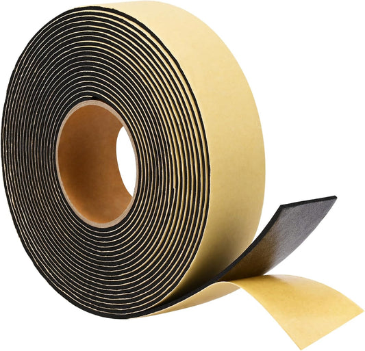 Weather Stripping Door Seal Strip 30 Feet, 2 Inch Wide X 1/8 Thick Black Foam Seal Tape Strong Adhesive for Doors and Windows Insulation, Soundproofing, Rattle
