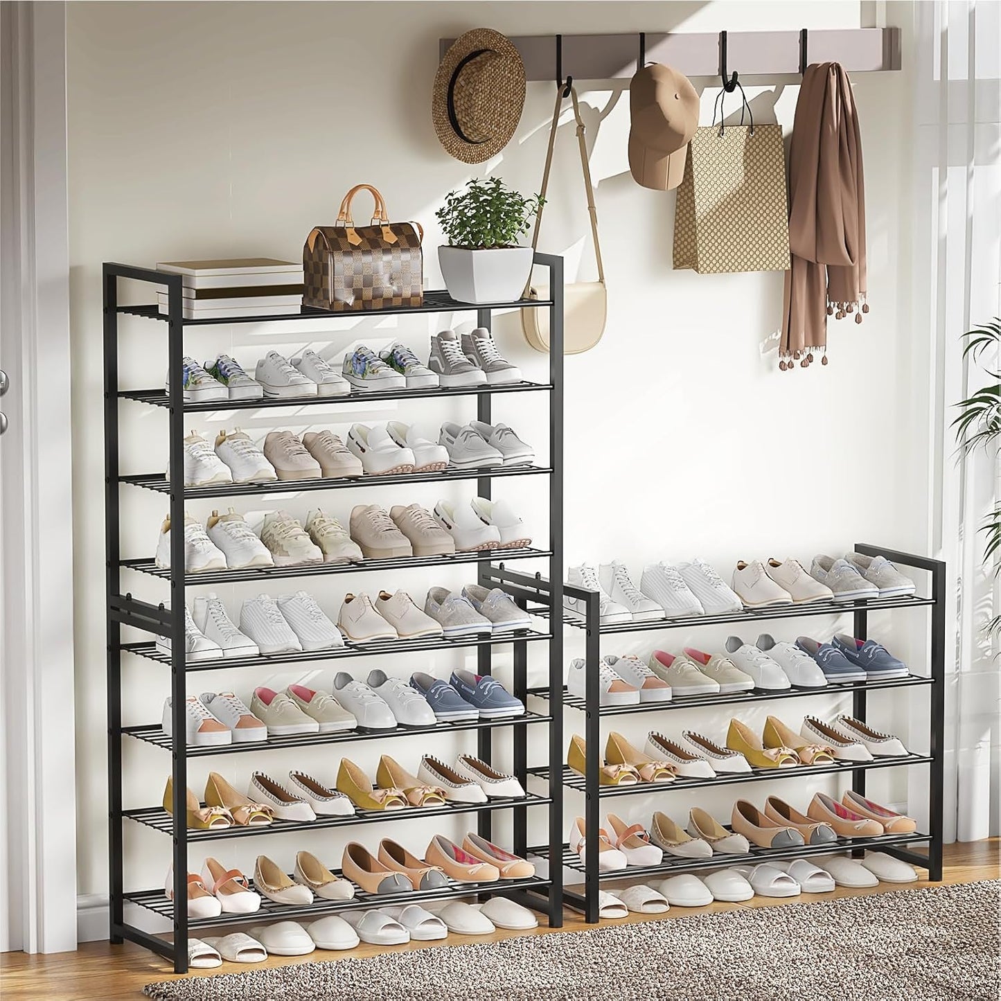 Stackable Shoe Rack, 6 Tier Metal Shoes Rack Storage Organizer,Large Capacity Shoe Shelf Max Holds 30 Pairs of Shoes,Sturdy and Stable, for Closet, Entryway,Garage，Black
