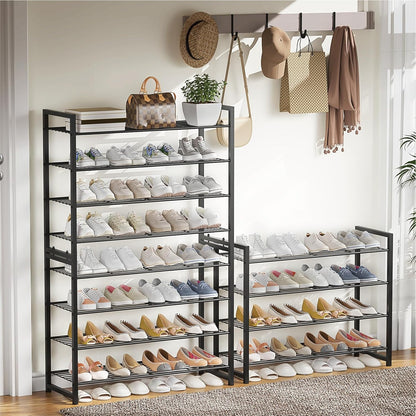 Stackable Shoe Rack, 6 Tier Metal Shoes Rack Storage Organizer,Large Capacity Shoe Shelf Max Holds 30 Pairs of Shoes,Sturdy and Stable, for Closet, Entryway,Garage，Black