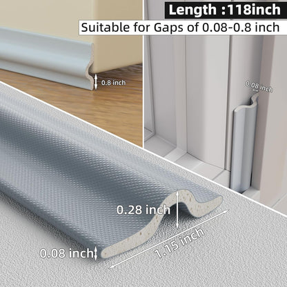 118 inch Weather Stripping Door Seal Strip for Bottom of Door,Self-Adhesive Window Draft Stopper Foam Seal Strip,Soundproof Window Insulation Weather Strip for Winter Gap Blocker(White)
