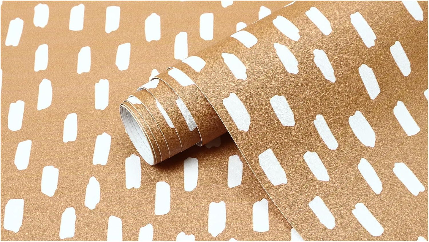 HAOKHOME Peel and Stick Wallpaper Boho Modern Dots Wall Paper Removable for Bathroom Caramel/White Contact Paper 17.3in x 9.8ft