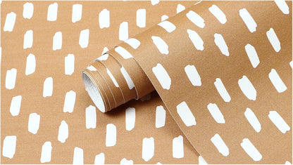 HAOKHOME Peel and Stick Wallpaper Boho Modern Dots Wall Paper Removable for Bathroom Caramel/White Contact Paper 17.3in x 9.8ft