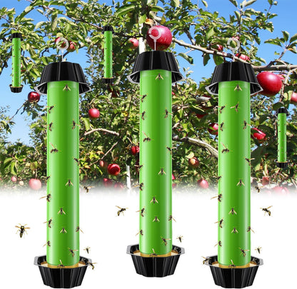 Qualirey 3 Pack Wasp Trap Bee Catcher, Wasp Traps Outdoor Hanging, Sticky Catcher for Hornets, Paper Wasps, Carpenter Bees (Green)