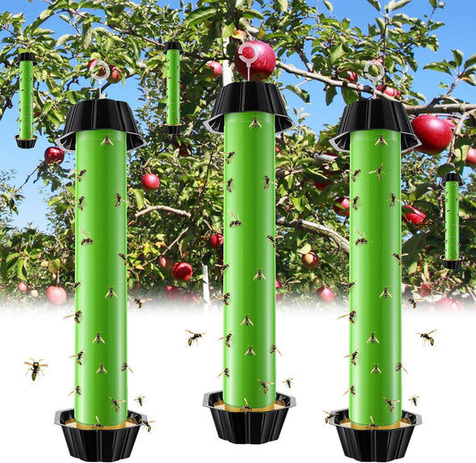Qualirey 3 Pack Wasp Trap Bee Catcher, Wasp Traps Outdoor Hanging, Sticky Catcher for Hornets, Paper Wasps, Carpenter Bees (Green)