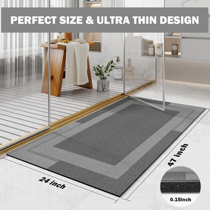 YDKGL Non Slip Bath Mat, Rubber Backing Ultra Thin Bathroom Rugs Fit Under Door Quick Dry Super Absorbent Washable Bath Rug Shower Mat for Bathroom Floor Bathtub Shower Sink, Easy Care Blue 16"x 24"