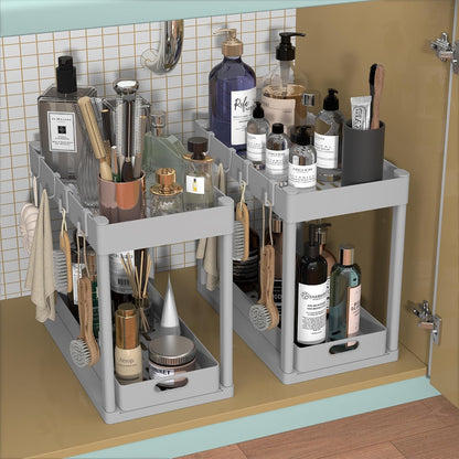 2 Pack Pull-Out Storage Organizers, Under Sink Organizer and Storage for Bathroom & Kitchen,Multi-Purpose Under Cabinet Organizers and storage Black