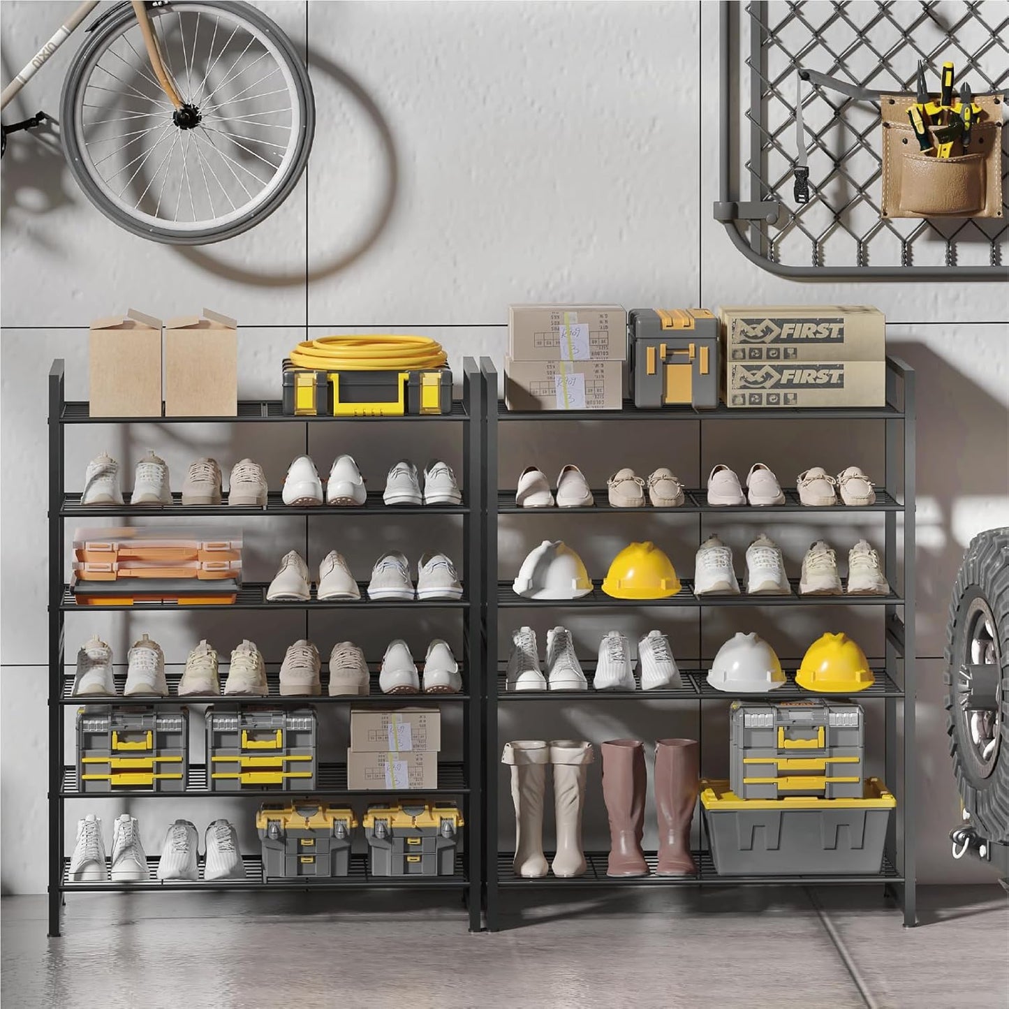 Stackable Shoe Rack, 6 Tier Metal Shoes Rack Storage Organizer,Large Capacity Shoe Shelf Max Holds 30 Pairs of Shoes,Sturdy and Stable, for Closet, Entryway,Garage，Black