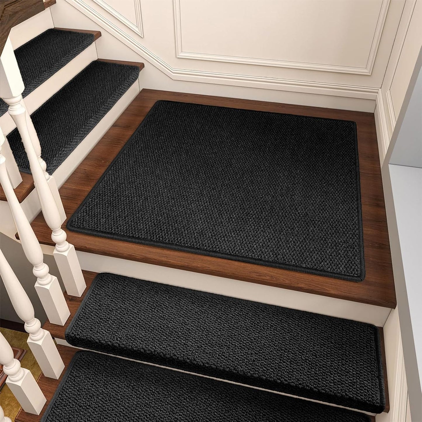 Brakki Bullnose Carpet Stair Treads, Non Slip Stair Treads for Wooden Steps Indoor, Stair Runner, Soft Stair Rugs, Edging Stair Protectors, Washable, 29.5"x9.5"x1.5" 14pcs, Beige