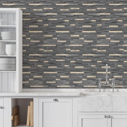 STICKGOO 20 Sheets Peel and Stick Backsplash Tile, Stick on Backsplash for Kitchen and Bathroom, White Sandstone Look PVC Mixed Metal Gold Self Adhesive Wall Tiles