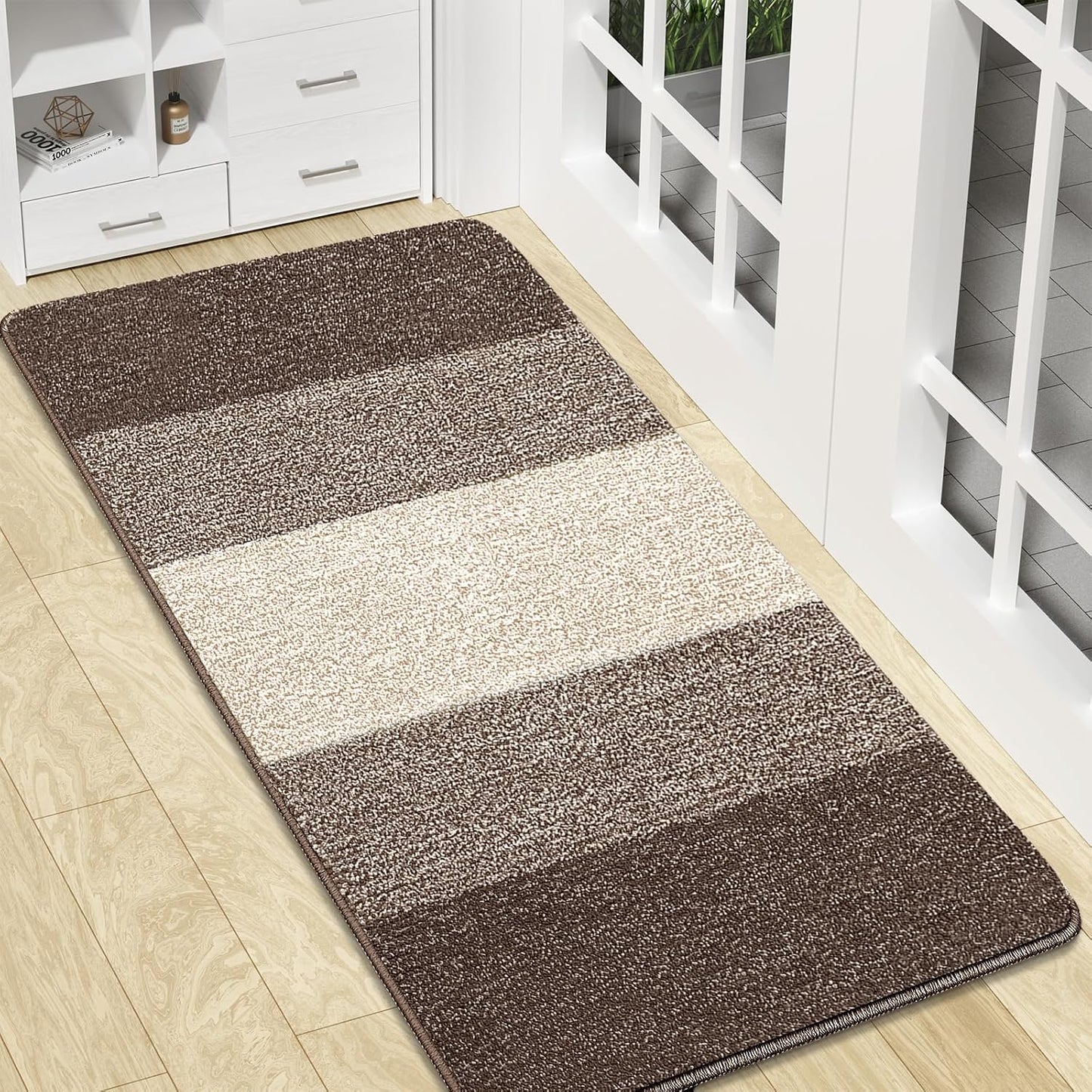 Kitinjoy Indoor Outdoor Door Mat, 32x20 Non-Slip Absorbent Dirt Trapper, Low-Profile Washable Inside Entrance Front Floor Mat, Sturdy Soft Entry Doormats for Entryway, Grey