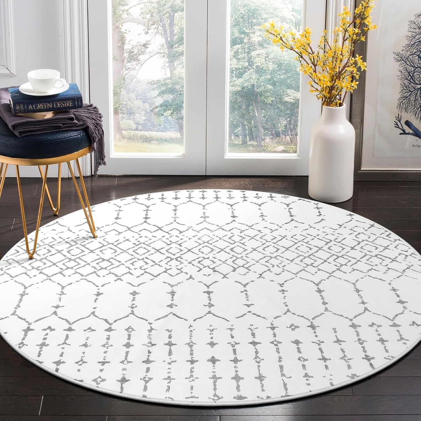 Lahome Moroccan Entry Rug 2x3, Non-Slip Washable Front Indoor Door Mat Rubber Backing Low-Profile Door Rugs, Small Geometric Print Distressed for Entryway Bathroom Kitchen, Black Hana